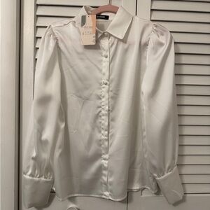 Zara Ivory Satin Button-Down Shirt